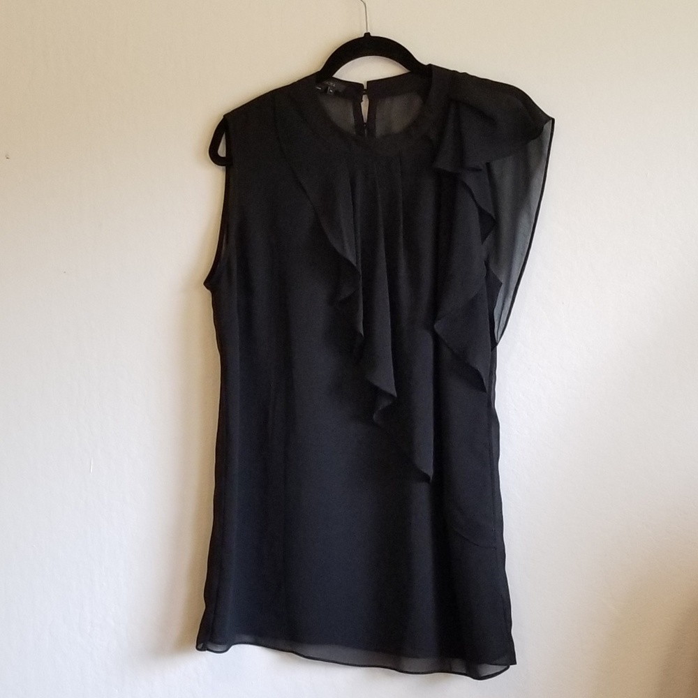 BCBG MaxAzria black sheer sleeveless flutter top